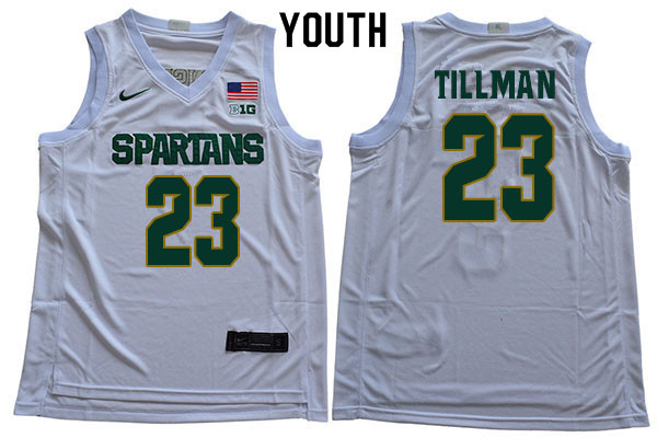 Youth Michigan State Spartans #23 Xavier Tillman NCAA Nike Authentic White 2019-20 College Stitched Basketball Jersey DQ41Z02XH